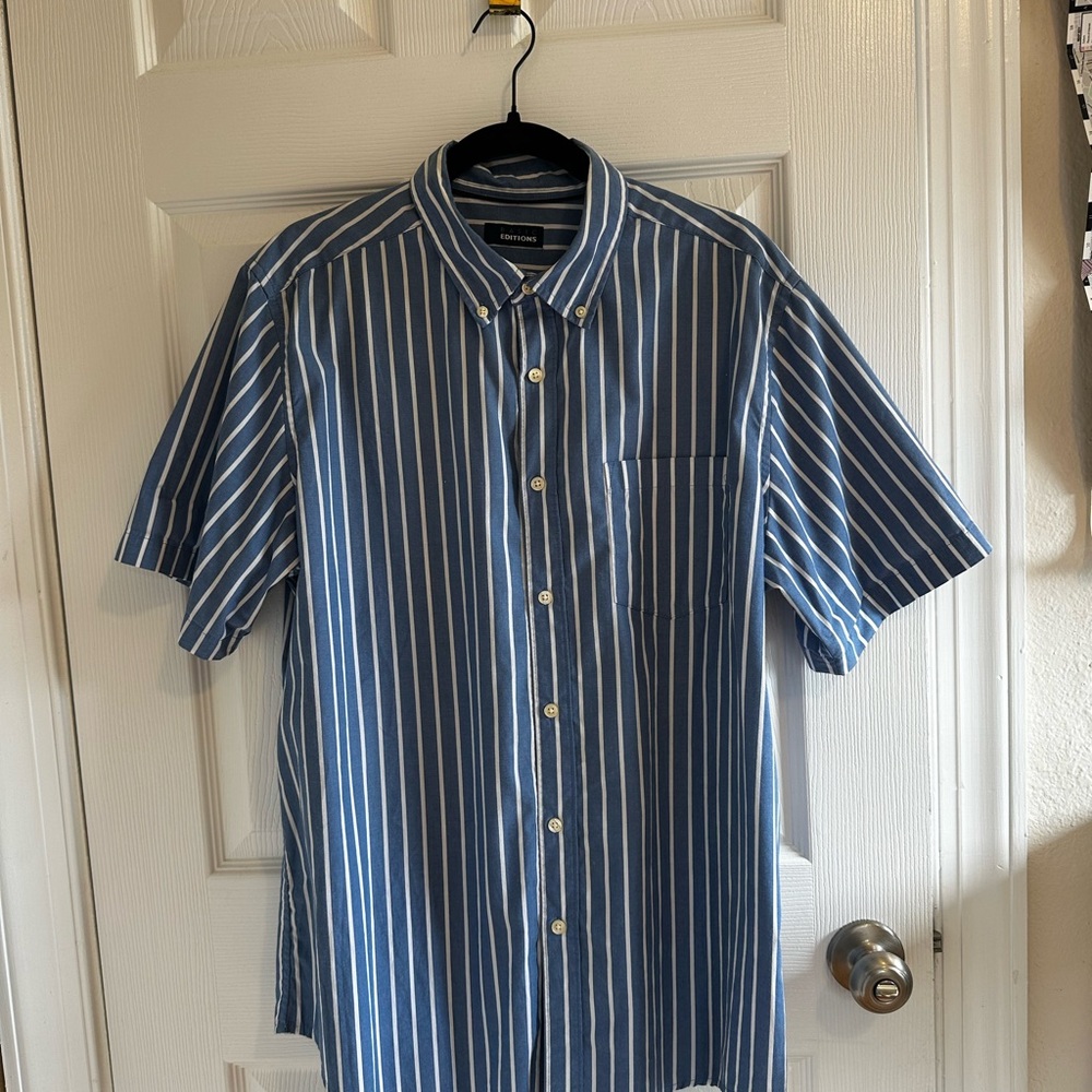 Blue and White Casual Button Down Shirt